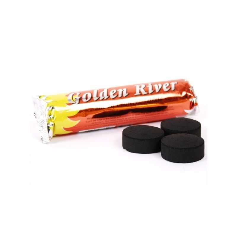 Charbon GOLDEN RIVER NARGUILE/CHICHA/ENCENS Rouleau de 10 Pastilles
