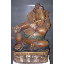 Wooden Musician Ganesh Statue
